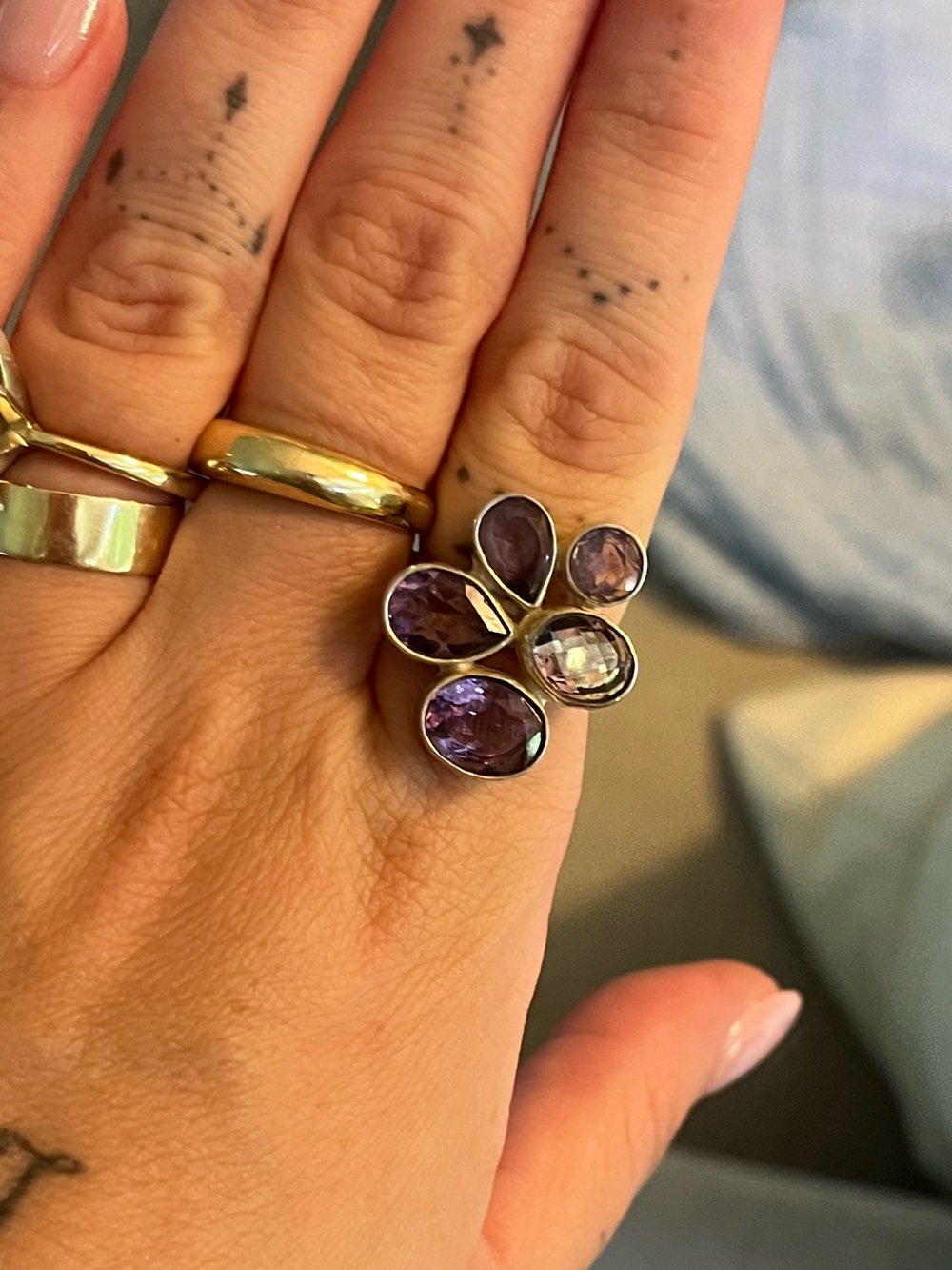 Sterling Silver Amethyst Gemstone Flower Ring